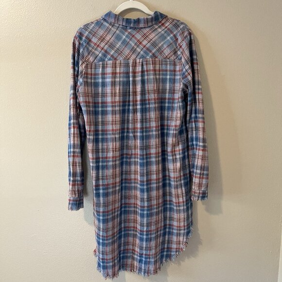 cloth and stone anthropologie Plaid Shirt Dress L Western Boho Tunic Button Up - Picture 5 of 6